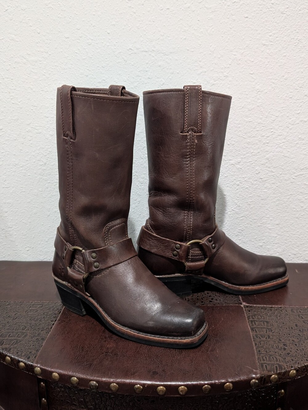Frye Harness 12R Chocolate Brown Leather Boots Women's Size 6.5 M - Made in USA - Picture 12 of 15